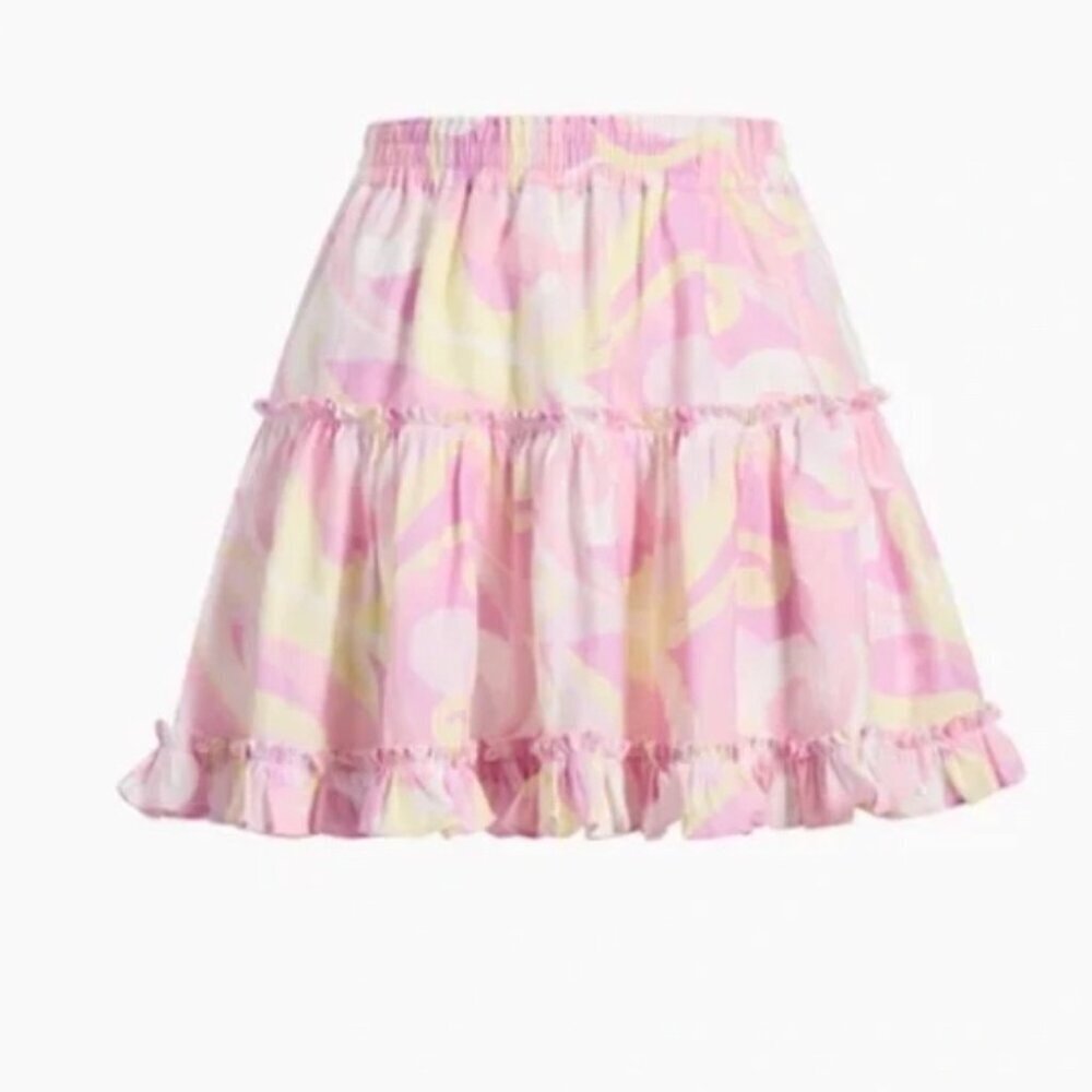 Hill House Paz Tiered Skirt 100% Linen Pull-On Colorful Girly Size Medium NWT